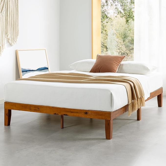 Mellow Naturalista Classic 12 Inch Solid Wood Platform Bed with Wooden Slats, Cal King, Cherry