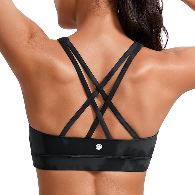 CRZ YOGA Naked Feeling Strappy Padded Sports Bras for Women - Fitness Workout Top Criss Cross Back Yoga Cami