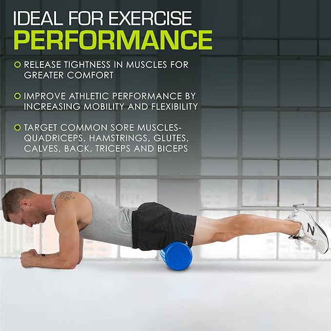 ProsourceFit High Density Foam Rollers 12 - inches long, Firm Full Body Athletic Massager for Back Stretching, Yoga, Pilates, Post Workout Trigger Point Release, Blue