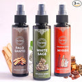 Set of 3 Smudge Sprays White Sage|Palo Santo|Frankincense Myrrh for Spiritual Cleansing of Negative Energy and Protection - Natural Room Sprays and Body Mists Made with Non Toxic Essential Oils