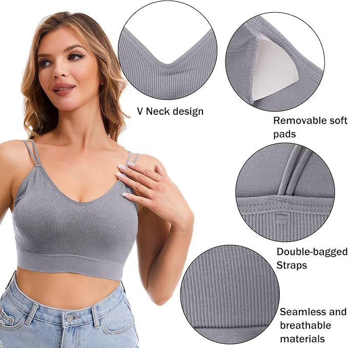 BQTQ 6 Pcs V Neck Bralettes for Women Padded Bralette with Straps Seamless Bra