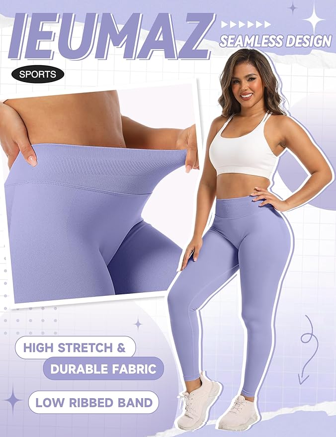 Ieumaz Scrunch Butt Lifting Leggings for Women Gym Seamless Workout Leggings Mid Low Waist Tummy Control Yoga Pants