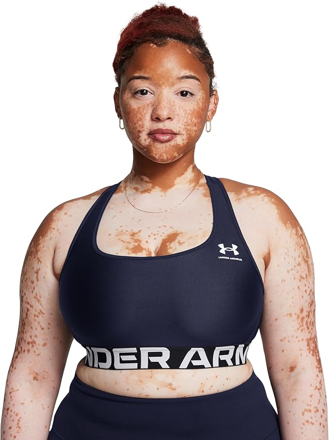 Under Armour Womens HeatGear Authentics Mid Impact Branded Sports Bra