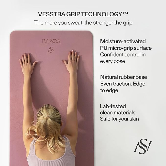 Premium Yoga Mat – Sweat-Activated Non-Slip PU Grip I Natural Rubber Base I 4mm for Yoga, Pilates & Workouts