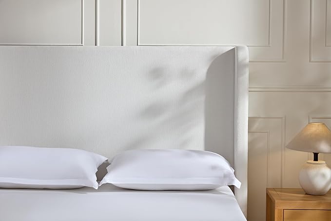 California King Size Upholstered Bed Frame, 54" Tall Headboard Wingback Platform Bed Frames, Elegant Simplicity/Strong Wood Slats Support/No Box Spring Needed/No Noise, Cream White Chenille
