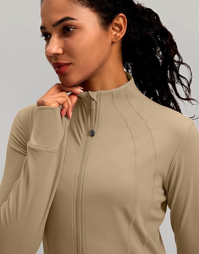 Women's Workout Jackets with 4 Pockets Zip Up Slim Fit Soft Fall Jacket for Yoga Running Athletic