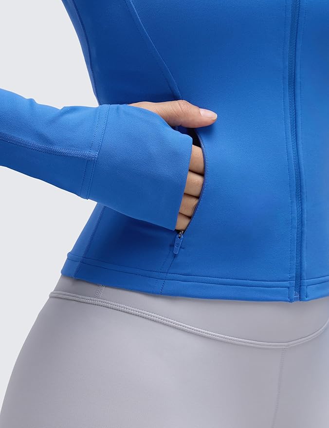 CRZ YOGA Butterluxe Waist Length Jackets for Women - Full Zip Athletic Track Tops with Thumb Holes Pockets