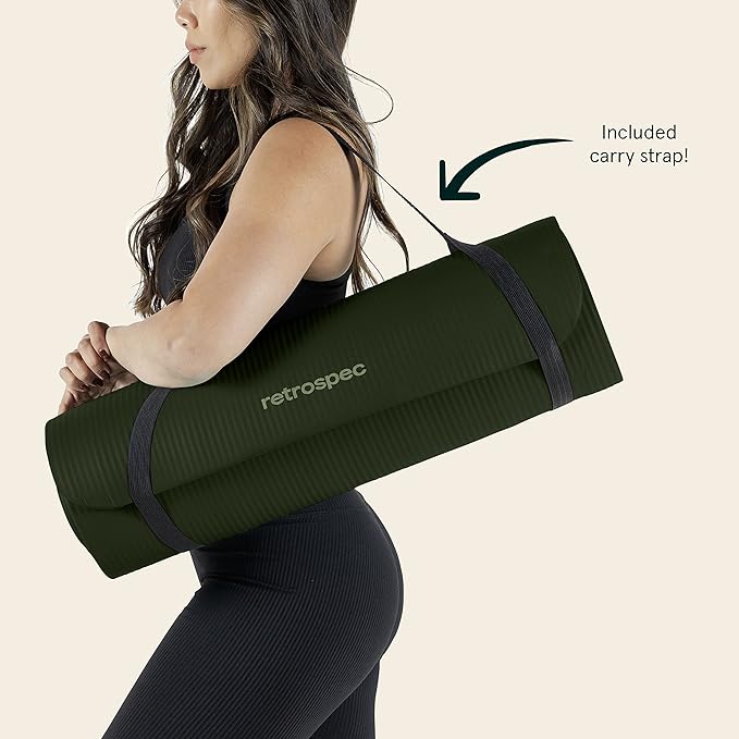 Retrospec Solana Yoga Mat Thick 1/2in Non-Slip Workout Mat with Nylon Strap - 72x24in Exercise Mat for Pilates, Stretching & Fitness - BPA Free, Easy Clean