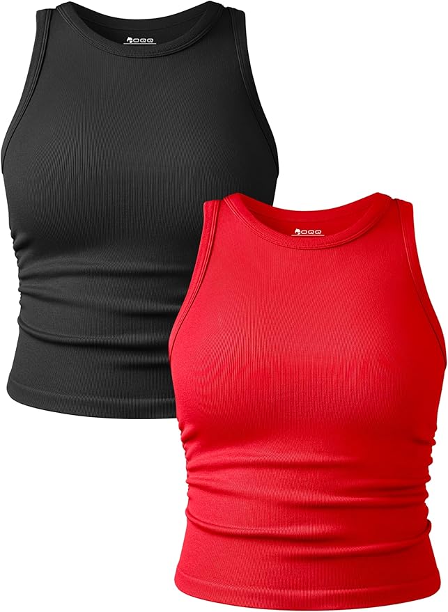 OQQ Women's 2 Piece Tank Tops Crew Neck Sleeveless Basic Stretch Casusal Yoga Crop Camis