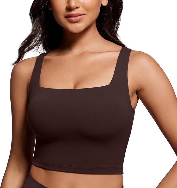CRZ YOGA Butterluxe Square Neck Crop Tank Tops for Women - Workout Longline Sports Bras Padded Yoga Camisole