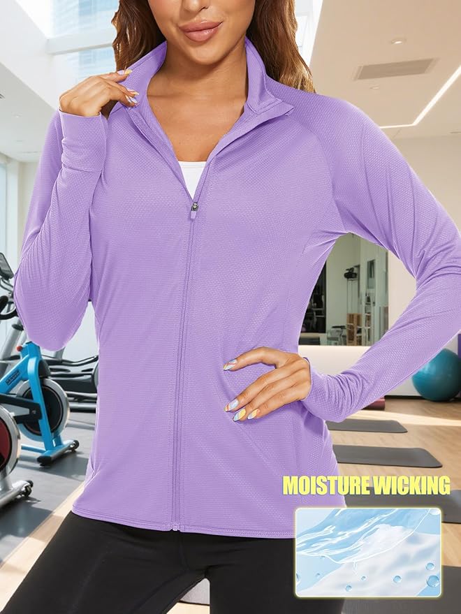 TACVASEN Women's Athletic Jackets Lightweight UV Protection Shirts Full Zip Workout Jacket UPF 50+ Long Sleeve Sun Shirt