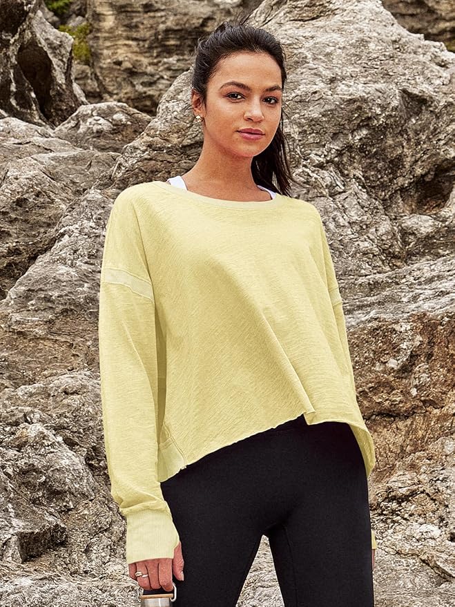 Panadila Womens Open Back Workout Top Long Sleeve Athletic Shirts Casual Crop Running Tee Y2k Yoga