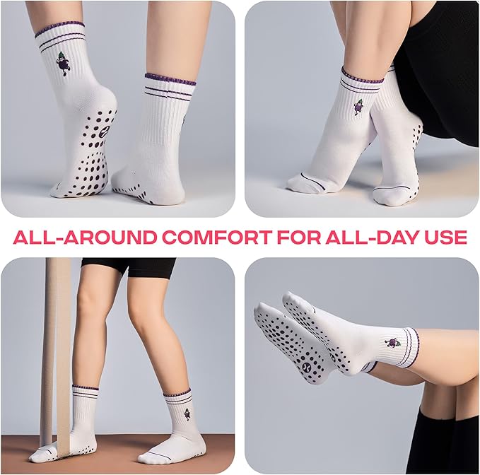 CoolMate Pilates Socks with Grips for Women, Yoga Socks, Crew Non Slip Women for Barre, Pilates Gifts for Women