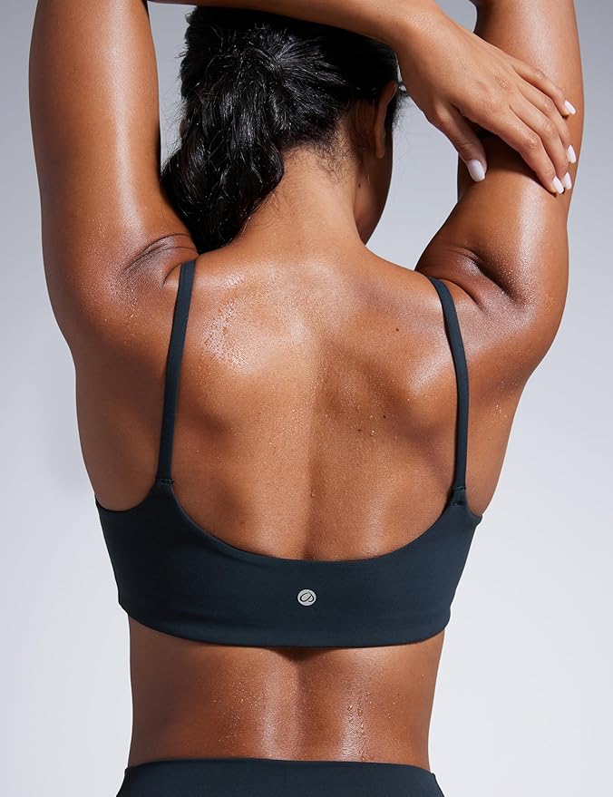 CRZ YOGA Butterbreeze Scoop Neck Sports Bras for Women - Spaghetti Straps Wireless Workout Padded Gym Cami Top