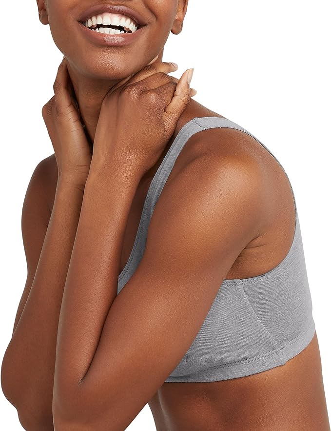 Hanes Women's Pack, Cotton Scoopneck Bralette, Low-Impact Sports Bra, 3-Pack