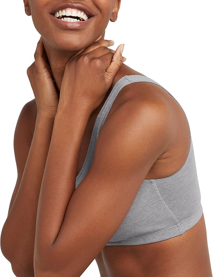 Hanes Women's Pack, Cotton Scoopneck Bralette, Low-Impact Sports Bra, 3-Pack