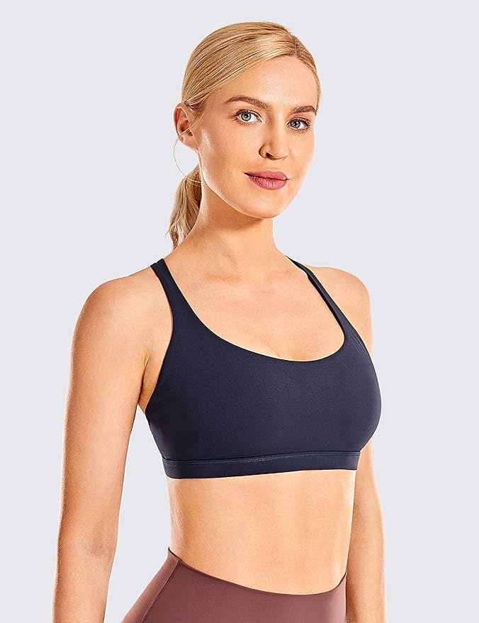 CRZ YOGA Naked Feeling Strappy Sports Bras for Women - Criss Cross Back Wireless Padded Cami Yoga Workout Top