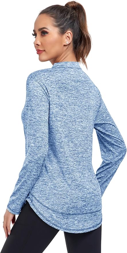 Absttith Women's Long Sleeve Workout Shirts Running Yoga Tops Athletic V Neck Sport Tee Side Split