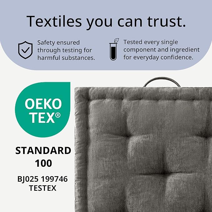 Intelligent Design Large Floor Pillow for Adults Yoga or Meditation Cushion with Handle, Floor Cushion for Board Games, Lustrous Chenille Tufted, Handsewn Scalloped Edge, Azza, 24" x 24" x 5" Charcoal