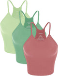 ODODOS Women's Crop 3-Pack Seamless Rib-Knit Camisole Crop Tank Tops