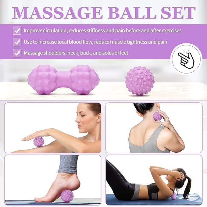 All in One Yoga Wheel Set, Soft Foam Roller Wheel for Back Pain & Stretching, Yoga Blocks 2 Pack with Strap, Trigger Point Therapy Massage Ball for Deep Tissue, Yoga Starter Kit for Beginner
