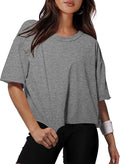 XIEERDUO Cotton Tshirts for Women Drop Shoulder Round Neck Oversized Crop Tops Workout Tops Tees