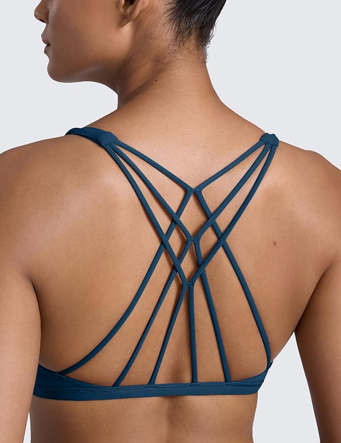 CRZ YOGA Womens Naked Feeling Criss Cross Sports Bra - Strappy Back Padded Medium Support Wireless Gym Cami Workout Yoga