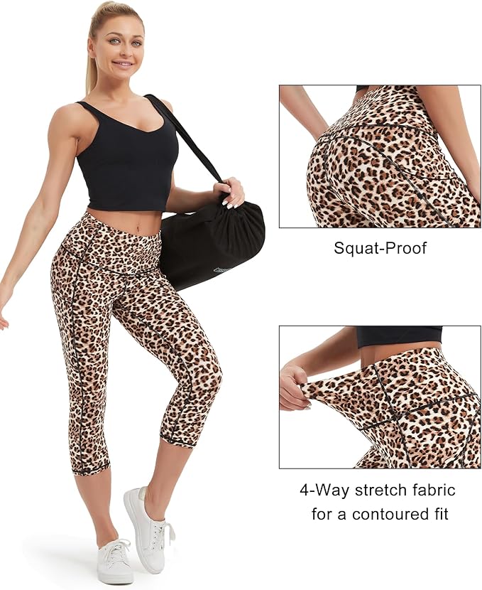 Stelle Women's Capri Yoga Pants with Pockets Essential High Waisted Leggings for Workout
