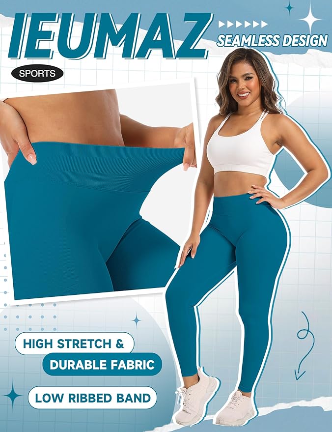 Ieumaz Scrunch Butt Lifting Leggings for Women Gym Seamless Workout Leggings Mid Low Waist Tummy Control Yoga Pants