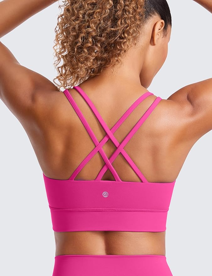 CRZ YOGA Softness Mold Butterluxe Strappy Longline Sports Bras for Women - Double Spaghetti Strap Workout Yoga Crop Top