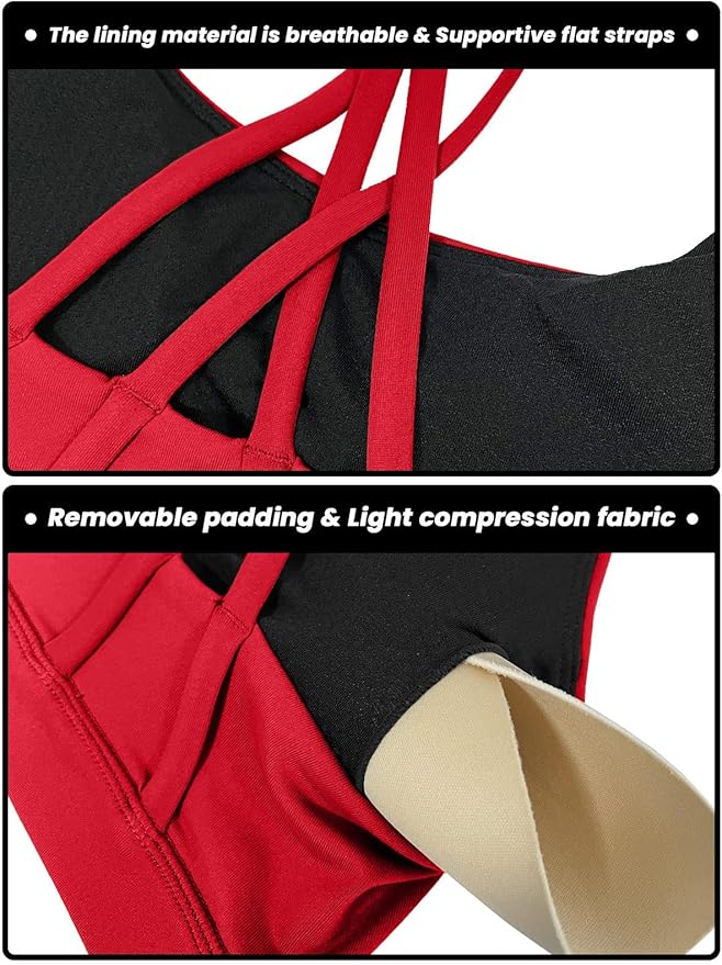 Women's Strappy Sports Bras Light Compression Crop Criss Cross Back Padded Workout Yoga Bra Supportive U Neckline