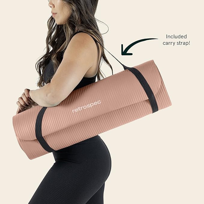 Retrospec Solana Yoga Mat Thick 1/2in Non-Slip Workout Mat with Nylon Strap - 72x24in Exercise Mat for Pilates, Stretching & Fitness - BPA Free, Easy Clean