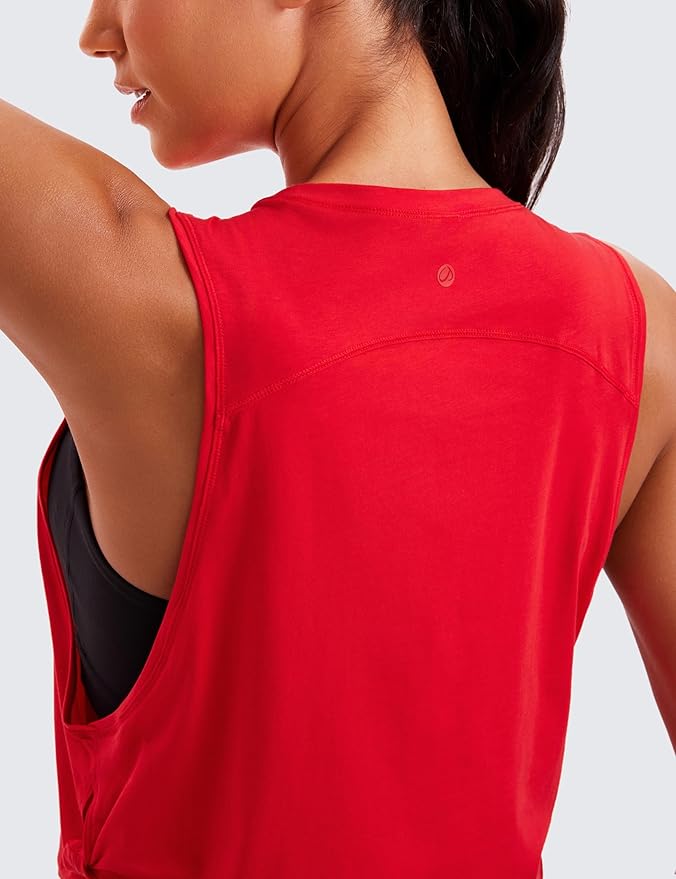 CRZ YOGA Pima Cotton Large Armhole Tank Tops for Women - Workout Sport Athletic Yoga Running Gym Loose Crop Sleeveless Shirts
