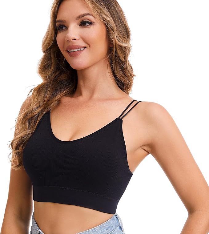 BQTQ 6 Pcs V Neck Bralettes for Women Padded Bralette with Straps Seamless Bra