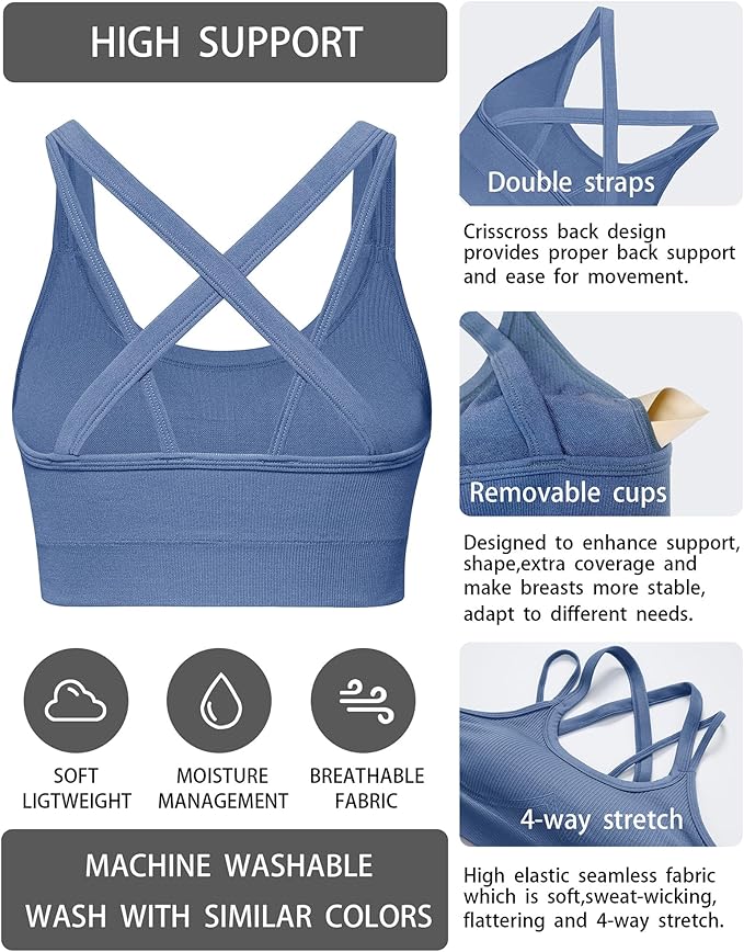 Sports Bras for Women HIigh Support, Criss-Cross Back Padded Strappy High Impact Sports Bras for Women Large Bust