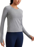 CRZ YOGA Seamless Long Sleeve Shirts for Women Waist Length - Workout Athletic Running Gym Yoga Tops Crewneck Breathable