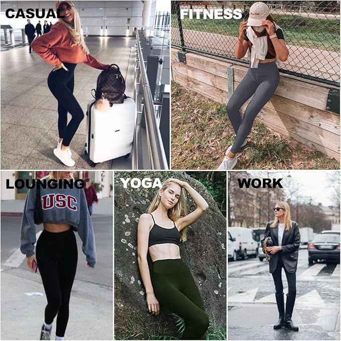 CAMPSNAIL 4 Pack Leggings for Women - High Waisted Tummy Control Yoga Pants for Workout Gym Black Leggings Plus Size Dance