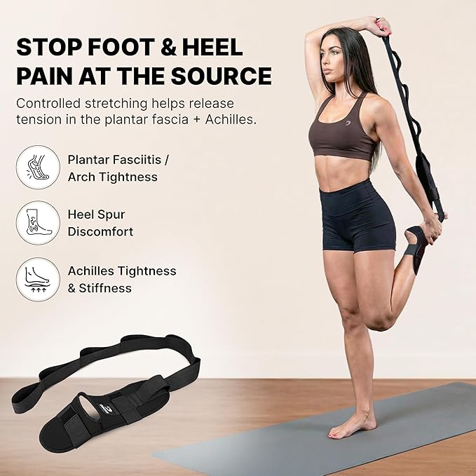 DMoose Fitness Foot & Calf Stretcher with Adjustable Padded Stretching Strap for Plantar Fasciitis, Hamstring, Heel Spurs and Achilles Tendonitis Relief - Yoga Leg Stretch Strap for Flexibility