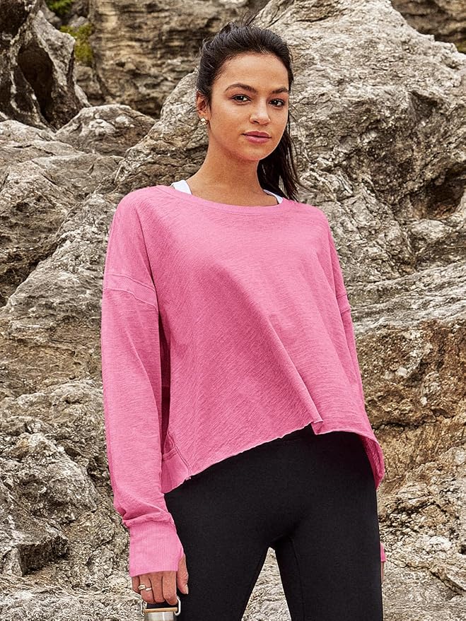 Panadila Womens Open Back Workout Top Long Sleeve Athletic Shirts Casual Crop Running Tee Y2k Yoga