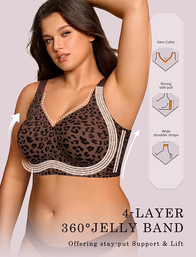OEAK Womens Wireless Jelly Bra Plus Size Supportive Seamless Bras Full Coverage Push Up Comfortable No Underwire Tshirt Bras