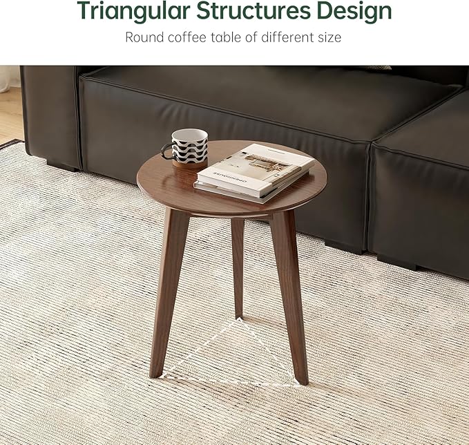 100% Solid Oak Round Side Table, Small Table w/Stable Frame, Round End Table, Small Side Table for Living Room, Bedroom, Couch(Walnut, 17.71" D x 19.68" H)