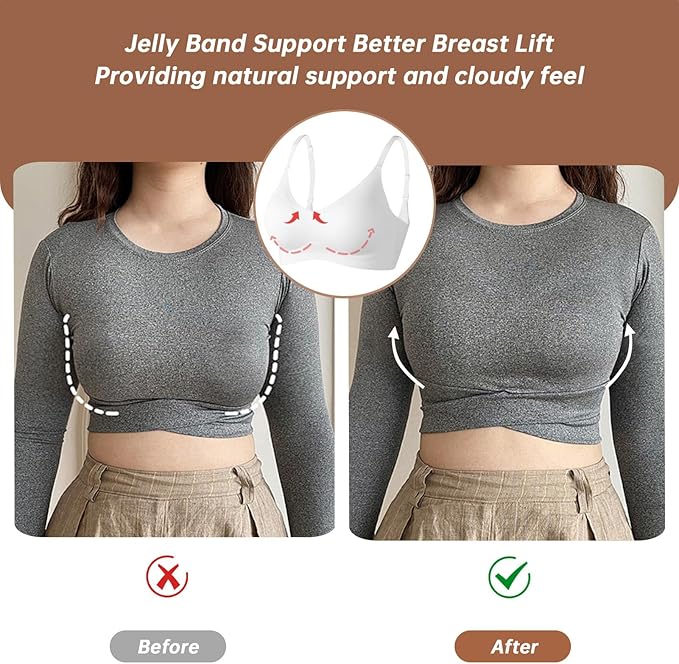 OEAK Womens Wireless Jelly Bras Comfortable Push Up Bra No Underwire Gel Bra Full Support Lift Everyday Seamless Tshirt Bras