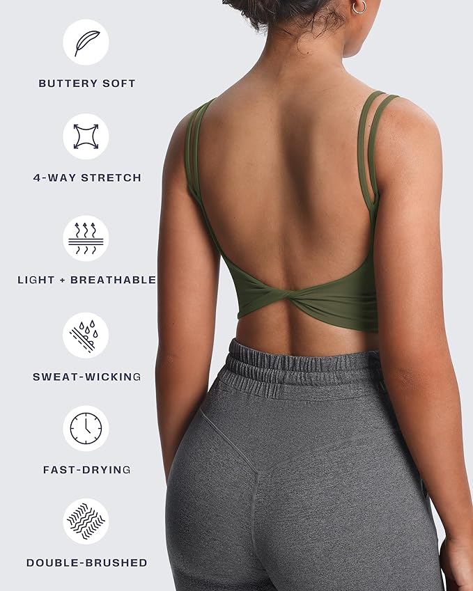 Aoxjox Women's Workout Sports Bras Fitness Yoga Crop Tank Metamorph Twist Back Cami