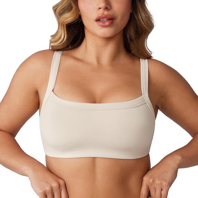 UNISSU Hugcurve Adjustable Sports Bra Square Neck Wireless Padded Yoga Workout Tops