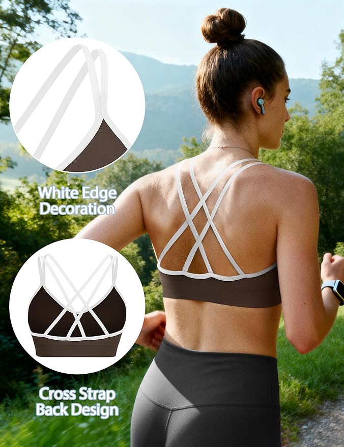 VEQKING Women's Cross Back Sports Bra Padded Strappy Medium Support Yoga Bra for Workout Fitness 3 Pack