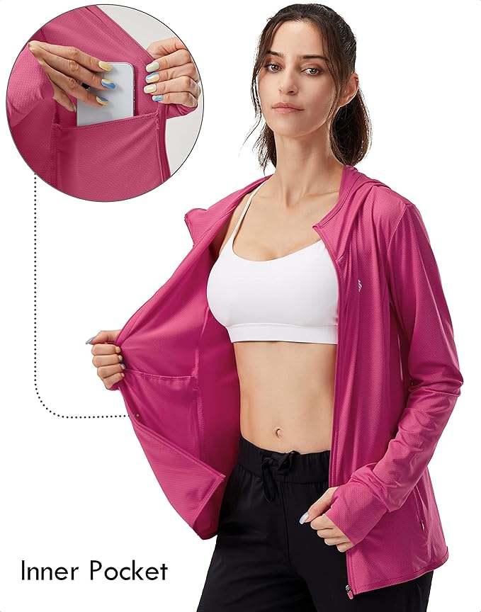 Soothfeel Women's UPF 50+ Sun Protection Hoodie Jacket Lightweight Long Sleeve Sun Shirt for Women with Pocket Hiking Outdoor