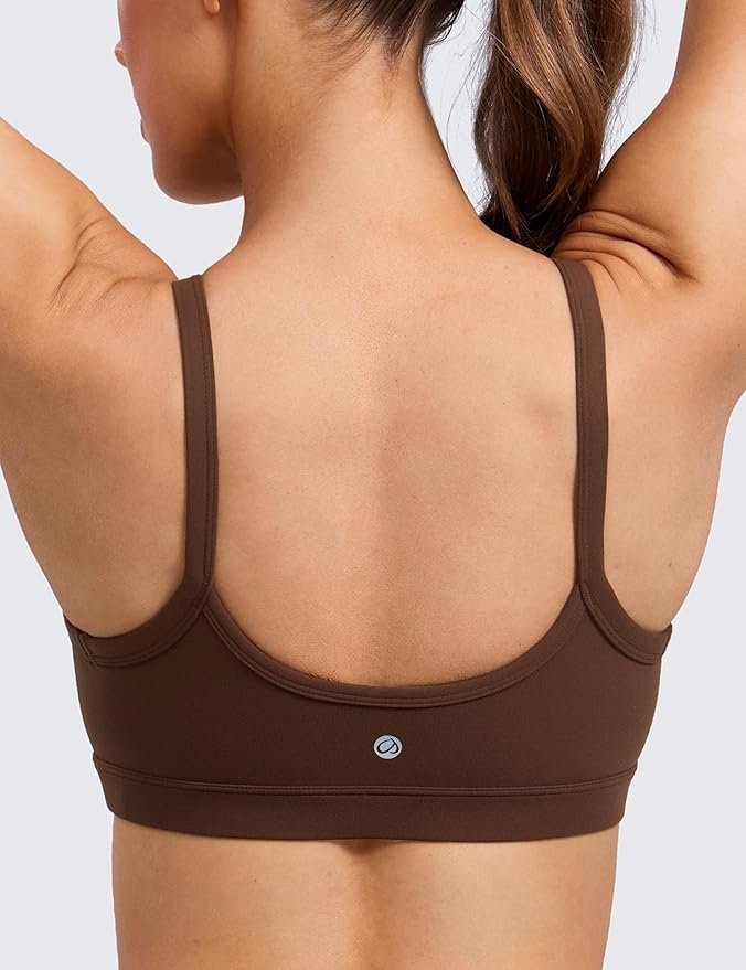 CRZ YOGA Butterlift Double Lined Scoop Neck Sports Bras for Women - Spaghetti Straps U Back Yoga Top Non Padded