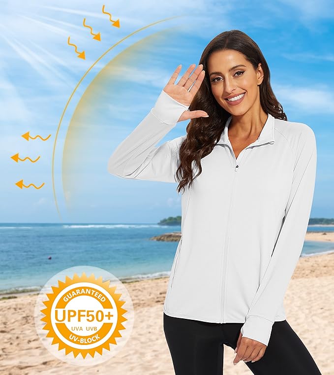 MAGCOMSEN Women's UPF 50+ Lightweight Athletic Jacket Sun Protection Full Zip Long Sleeve Shirts Hiking Outdoor Pockets