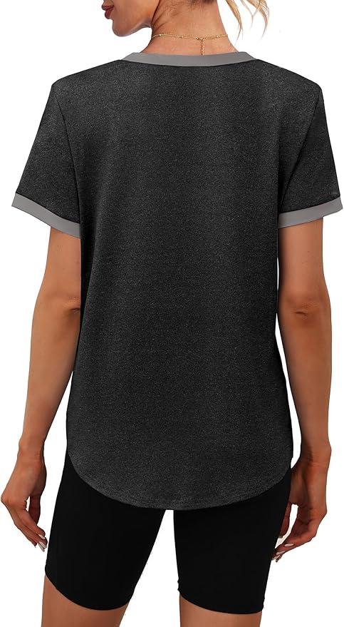 Womens Workout Tops Summer Short Sleeve Shirts Athletic Color Block Gym Clothes Outfits Sun Protection UPF 50+ T Shirts