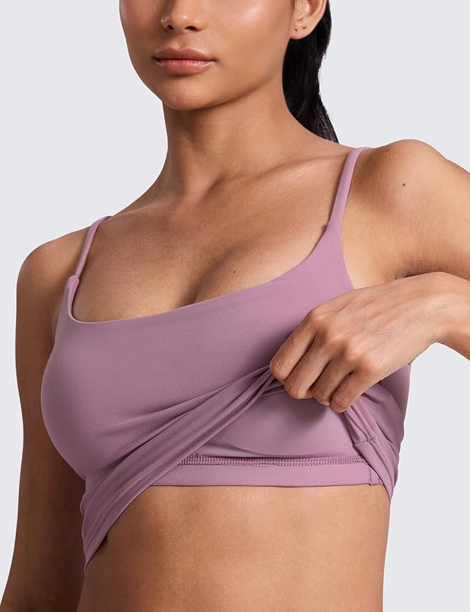 CRZ YOGA Butterlift Adjustable U Back Crop Tank Tops for Women - Padded Camisole Scoop Neck Workout Longline Sports Bras